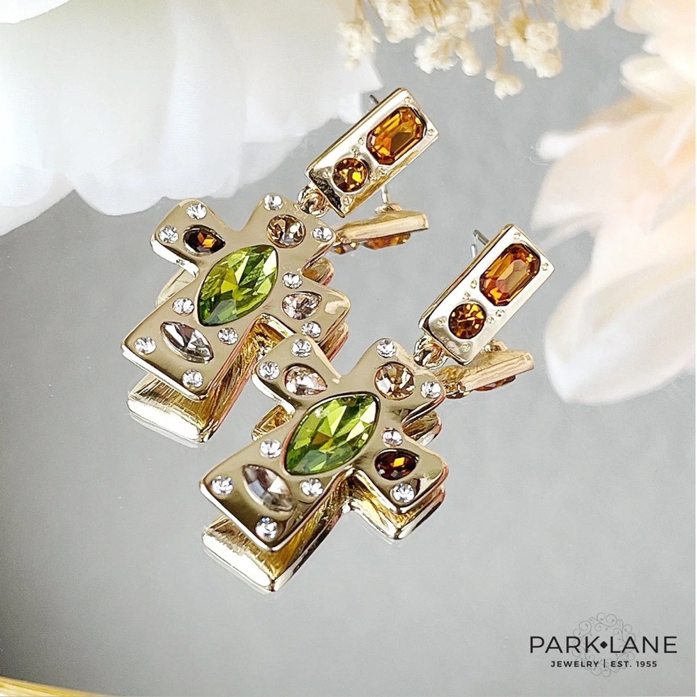Park Lane “LUMEN” Gold Earrings with Green and Orange Accents